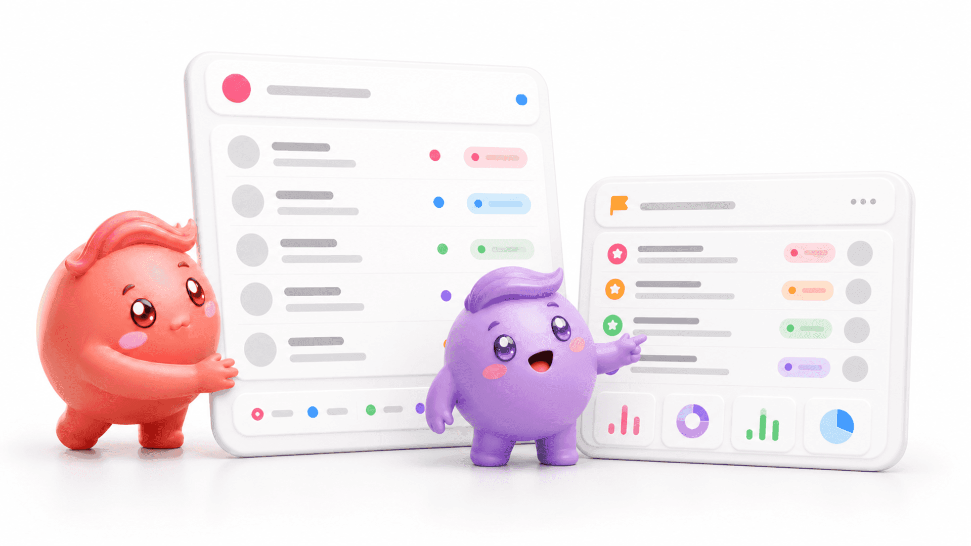 Two Mochi mascots organizing a shared Instagram DM sales inbox